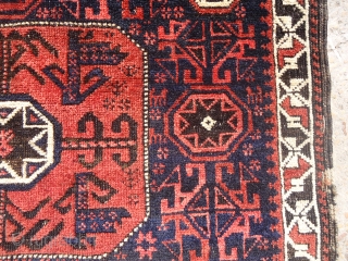 Very rare and beautiful Baluch Bagface with runing dogs and goats, all good colors,without any repair done.good age,Fine weave and unusual design.Size 2'4'*2'4".E.mail for more info.       