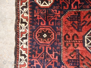 Very rare and beautiful Baluch Bagface with runing dogs and goats, all good colors,without any repair done.good age,Fine weave and unusual design.Size 2'4'*2'4".E.mail for more info.       