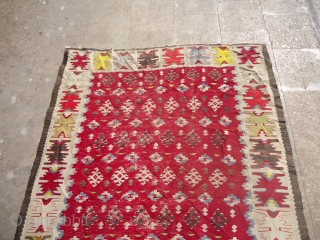 Saroky Kilim with fine weave good colors and nice age,as found all original.Size  6'4"*4'4".E.mail for more info and pics.             