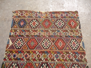 Caucasian Kilim with great natural colors and extra fine weave,early age,all original without any repair or work done,As found.Size 7'11"*5ft.E.mail for more ifno and pics.        