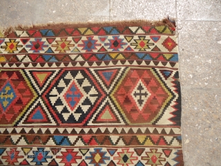 Caucasian Kilim with great natural colors and extra fine weave,early age,all original without any repair or work done,As found.Size 7'11"*5ft.E.mail for more ifno and pics.        