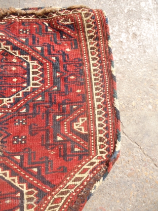 Turkmon Saddle Rug with nice colors and design,good age and fine weave.Size 1'10"*1'6".E.mail for more info and pics.               