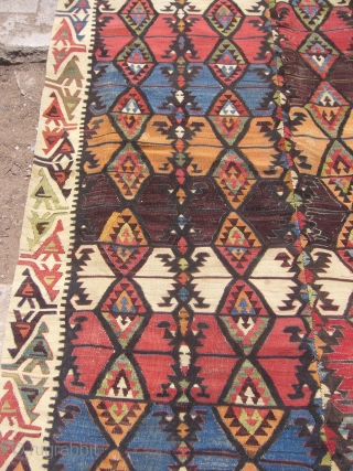 Large Beautiful Antique Anatolian Kilim,very fine weave and good colours,with birds border,very good condition.Size 12'7"*5'4".Handwashed Ready for the display.              