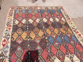 Large Beautiful Antique Anatolian Kilim,very fine weave and good colours,with birds border,very good condition.Size 12'7"*5'4".Handwashed Ready for the display.              