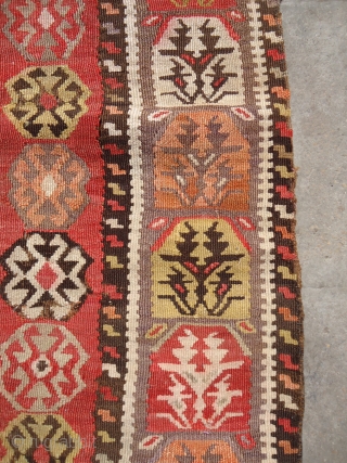 Dated Anatolian Prayer Kilim with good colors and age,fine weave.beautiful design and pattern.Size 5'3"*4'7".Dated in the middle. E.mail for more info and pics.
          