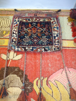 Colourfull unusual Afshar Bagface,with good colours and condition,original kilim backing.Shiney wool.E.mail for more info.                   
