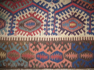 Gorgeous very fine woven Anatolian Kilim,supereb colours and a beutiful desigen,excellent condition and good age,3 parts kilm,Size 13'10"*5'9".E.mail for more info.            