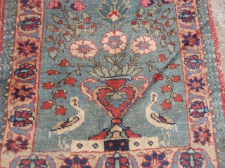 Small Heriz Rug with birds,beautiful design,early age and good colors,as found without any repair or work done.Size 3'10"*2'1".E.mail for more info and pics.          