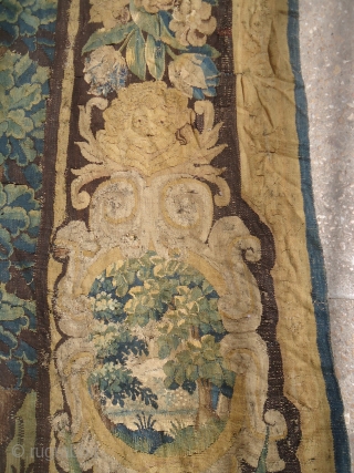 17-18th century French Tapestery Fragment with nice drawing and colors.Size 9'8"*4'10".E.mail for more info and pics.                 