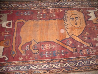 Qashqai Gabbeh lion rug. All original,very good condition,without any repair.
E.mail for more info.Size 7'7"*4'2".                   