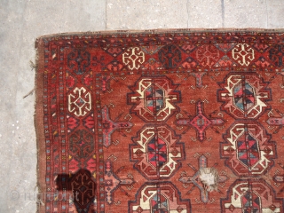 Big Central Asian Chuval with beautiful colors and guls,without any repair or work done,one whole in middle,as found,good weave and age.Size 4'10"*3'6".E.mail for more info.        