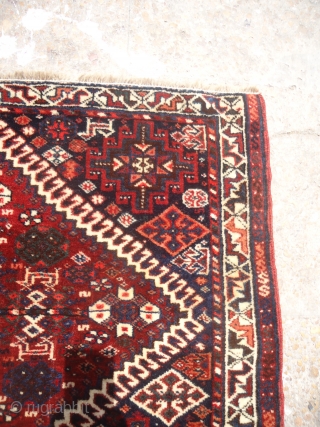 Qashqai Bagface with extra ordinary fine weave and natural colors,Super soft shiny full pile,all original,beautiful design with dogs and goats.Size 2'5"*1'10".E.mail for more ifno         