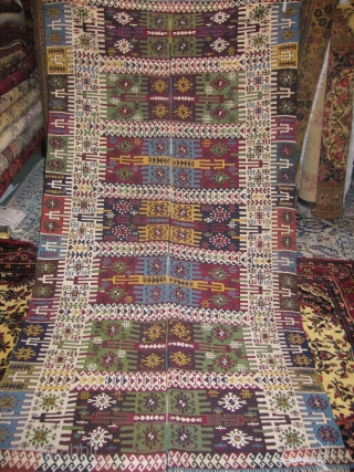 Reyhanlı Kilim, richly dyed and very finely woven,very beautiful example,excellent condition,ready for the display.Wool on wool,Size 7'3"*3'9".E.mail for more info.             