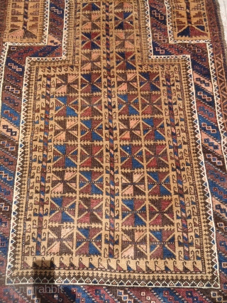 Baluch Prayer Rug with both sides kilim endings very good condition without any work done.Good colors and design.Size 4'2"*2'8".E.mail for more info and pics.         