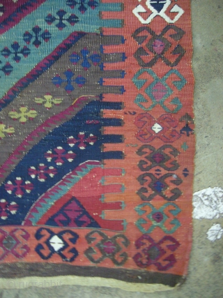 Beautiful 19th c. Malatya kilim, with metal threads,good condition and colours,very fine weave,Size 4'6"*3'3".Ready for the display.E.mail for more info.             