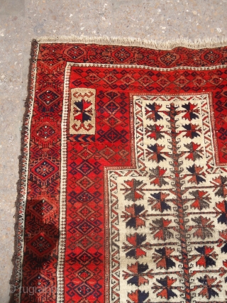 Ivory ground baluch prayer rug with great colors and nice design,all original without any work done.Size 4'4"*3ft.E.mail for more info and pics.           