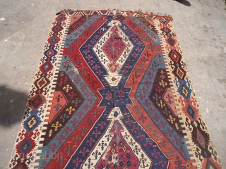 Large Colorful early Anatolian Kilim with some condition issues,great natural colors as found without any work done.Size 13'4"*5'6".E.mail for more info and pics.          