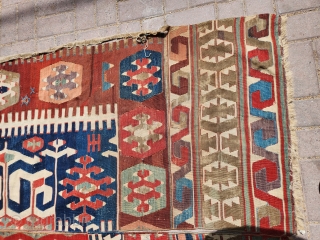 Colorfull Anatolian kilim fragment witg good colors and age,nice design.Size 6'5"*5'2".E.mail for more info and pics.                 