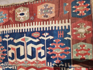 Colorfull Anatolian kilim fragment witg good colors and age,nice design.Size 6'5"*5'2".E.mail for more info and pics.                 