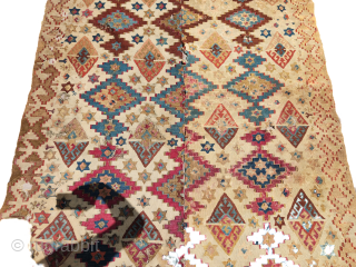 Early Anatolian kilim with great colors,some condition issues,good age and design.Size 6'10"*5'.E.mail for more info and pics.                