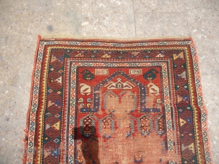 Early Dated Dagestan Rug with beautiful design and all natural colors,as found very worn,not for condition conscious.Size 4'10*2'11".E.mail for more info and pics.          