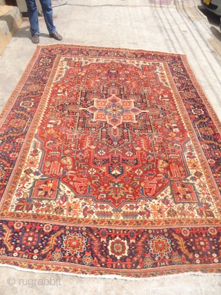 Gorgeous Heriz rug with wonderfull colours and great desigen,all good dyes,fine weave good colours.Size 10'7"*7'7".E.mail for more info.               