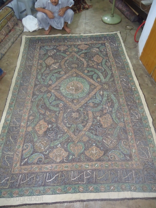 Antique Ottoman Textile with Metal thread work and inscriptions.Very nice and fine work,with mosque on all four corners.Size 6*9.Email for more info.           