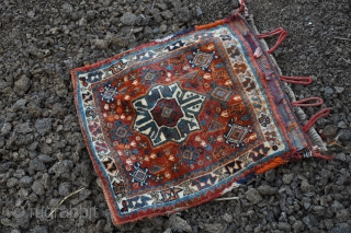 Beautiful colorful Qasqahi Bagface full khorjin with original kilim backing.Both great pcs at great price.                  