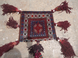 Double sided Baluch piled bag with graet colors and wool,all good dyes,soft and shiny wool,very beautiful desigen with stars in white border,all tassels are original.E.mail for more info and pics.   