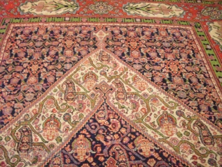 Senneh Rug,wool on silk base,beautiful colours,excellent condition and desigen,without any repair,Thin and soft like cloth.Metal rings for hanging on back.Size 6'9"*4'4".            