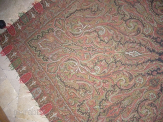 Antique Kashmir Paiselry Shawl,excllent condition,with original center cloth,only one small repair in border.Good colours and desigen.Size 5'10"*5'10".                