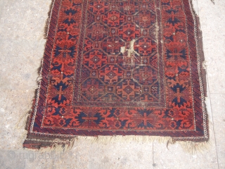 Finely woven Early baluch rug fragment with beautiful unsual border,both ends have little kilim endings,good colors and desigen.Size 5'3"*3".E.mail for more info and pics.         