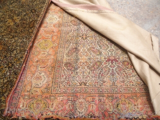 Early and extra finely woven "Rainbow Colors Silk Foundation Senneh Rug Fragment",very finely woven,beautiful deaigen,early age,very dirty need a wash,Wool pile with multi-color foundation"rainbow" sennaAs found.Size 6*4'4".E.mail for more info.   