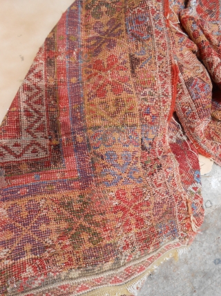 Early Anatolian Prayer Rug Fragment with beautiful colors and deisgen,good age.As found.E.mail for more info and pics.                