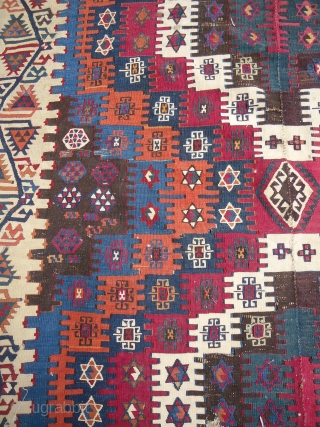 Anatolian Kilim with great natural colors and very fine weave,as found without any repair or woek done,beautiful desigen with stars,very nice borders.Size 10'10"*5'3".E.mail for more info and pics.     