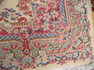 Kirman Rug with beautiful Ivory ground and very nice desigen and colors,good condition,fine weave.Size 3*5.                  