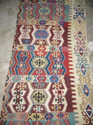 Anatolian Kilim,one panel with outstanding colours and very fine weave,good condition,Washed ready for display.Size 9'10"*2'10".                  