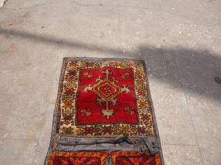 Piled Anatolian Khorjian with original Kilim backing and leather,all original without any repair or work done,nice design.Size 3'10"*1'5".E.mail for more info and pics.          