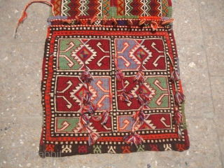 Anatolian Heybey with very nice design,Original Kilim backing and hooks,Tight weave,very nice pce with excellent condition.Size 4'8"*1'9".E.mail for more info and pics.           