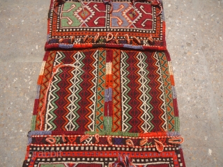 Anatolian Heybey with very nice design,Original Kilim backing and hooks,Tight weave,very nice pce with excellent condition.Size 4'8"*1'9".E.mail for more info and pics.           