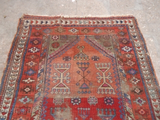 Anatolian Prayer Rug fragment with colors and age,nice design.Size 3'9"*3'5".E.mail for more info and pics.                  
