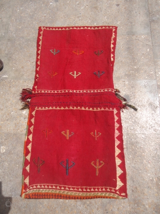 Qashqai Flatwoven Khorjin Saddle bag with great design and colors,original kilim backing,excellent condition.Good age,very nice pce with fine weave.Size 3'4"*1'9".E.mail for more info and pics.        