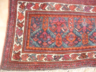 Kurd Chuval rare piece,19th cen,supereb colours and desigen,full soft pile,excellent colours and condition only one small old repair shown in pic 4,Hand washed clean and ready for display,Size 3'8"*3ft.    