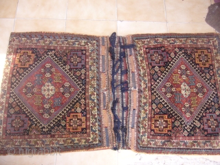 Supereb Qashqai Complete Khorjin pair with back kilim,very fine weave,good condition and dyes.Hand washed and ready for the display.Size 4'2"*2'2".E.mail for more info and pics.        