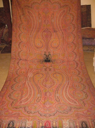 Very old and fine French Kashmir Paisely Shawl,good colours,very large size,excellent condition.E.mail for more info                  