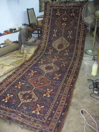 Supereb Khamseh or Qashqai Runner with electric blue ground,with nice colours,condition and desigen,all original without any work done,Handwashed ready for use,E.mail for more info.         