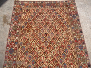 Yellow Ground Large Marsali Shirvan Rug,Rare yellow ground and big size,extra fine weave,beautiful colors,very nice desigen.Some old restorations done.Size 8'10"*5'6".E.mail for more info and pics.        