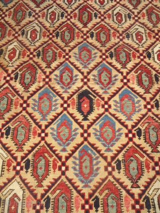 Yellow Ground Large Marsali Shirvan Rug,Rare yellow ground and big size,extra fine weave,beautiful colors,very nice desigen.Some old restorations done.Size 8'10"*5'6".E.mail for more info and pics.        