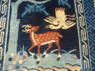 Tibet or Chinesse Hanging Rug with Deer and Bird on River,very nice rug with great colors and excellent condition,very nice wool.Good age and design.Size 4'6"*2'4".E.mail for more info and pics.   