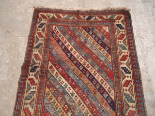 Beautiful caucasian rug with good colors design and age,old repairs done,E.mail for more info and pics.                 